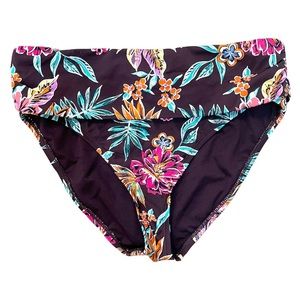 Into the Bleu by Amerex Floral Fold-Over Bikini Bottoms with Side/Back Ruching